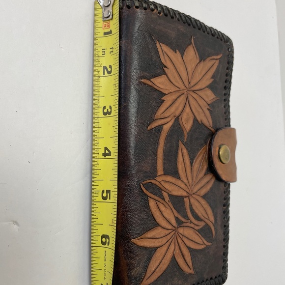 Vtg Ladies Brown Leather Wallet Floral 7” - Picture 8 of 10